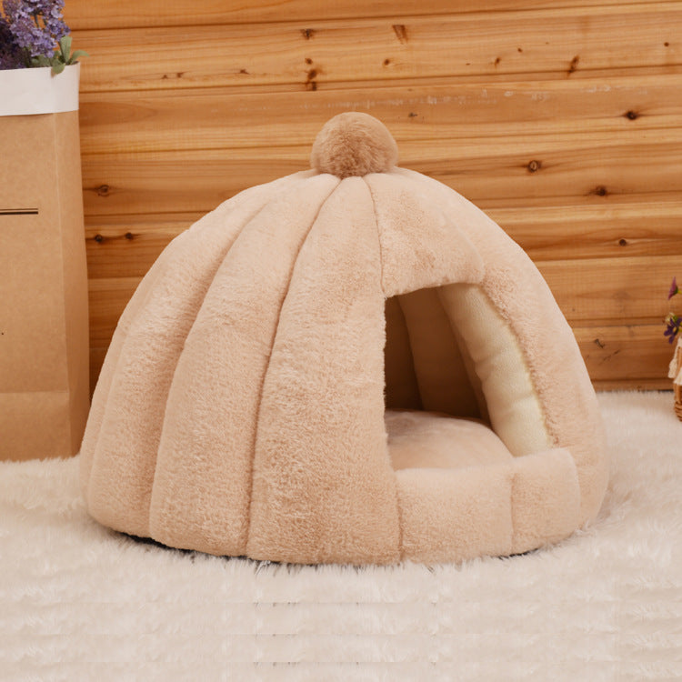 KFX-7443389 Cozy Plush Cat and Dog House with Washable Pumpkin Bag Design