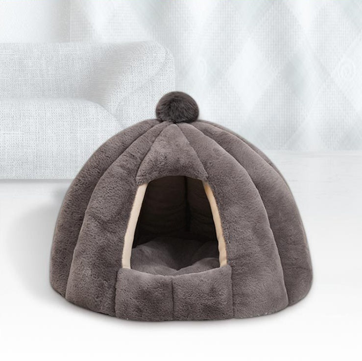 KFX-7443389 Cozy Plush Cat and Dog House with Washable Pumpkin Bag Design