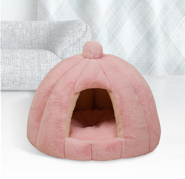 KFX-7443389 Cozy Plush Cat and Dog House with Washable Pumpkin Bag Design