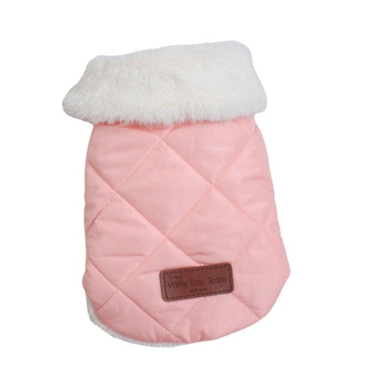 KFX-7443773 Warm Cotton Coat for Dogs - Thickened Autumn/Winter Vest in Pink, Beige, and Dark Gray, Multiple Sizes Available