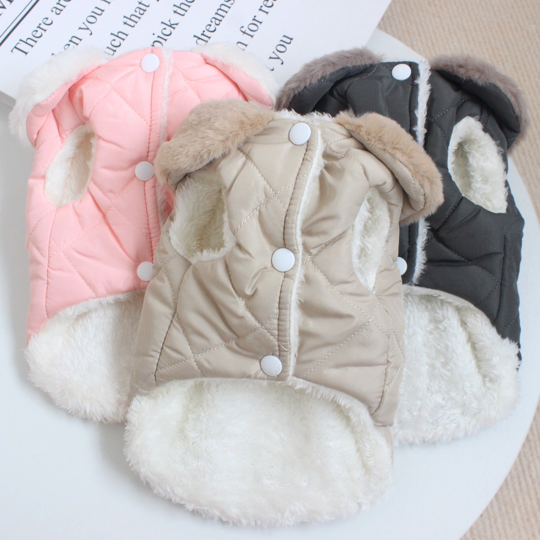KFX-7443773 Warm Cotton Coat for Dogs - Thickened Autumn/Winter Vest in Pink, Beige, and Dark Gray, Multiple Sizes Available