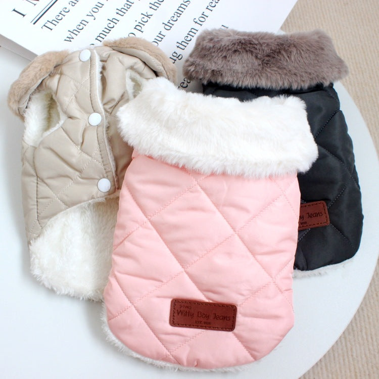 KFX-7443773 Warm Cotton Coat for Dogs - Thickened Autumn/Winter Vest in Pink, Beige, and Dark Gray, Multiple Sizes Available