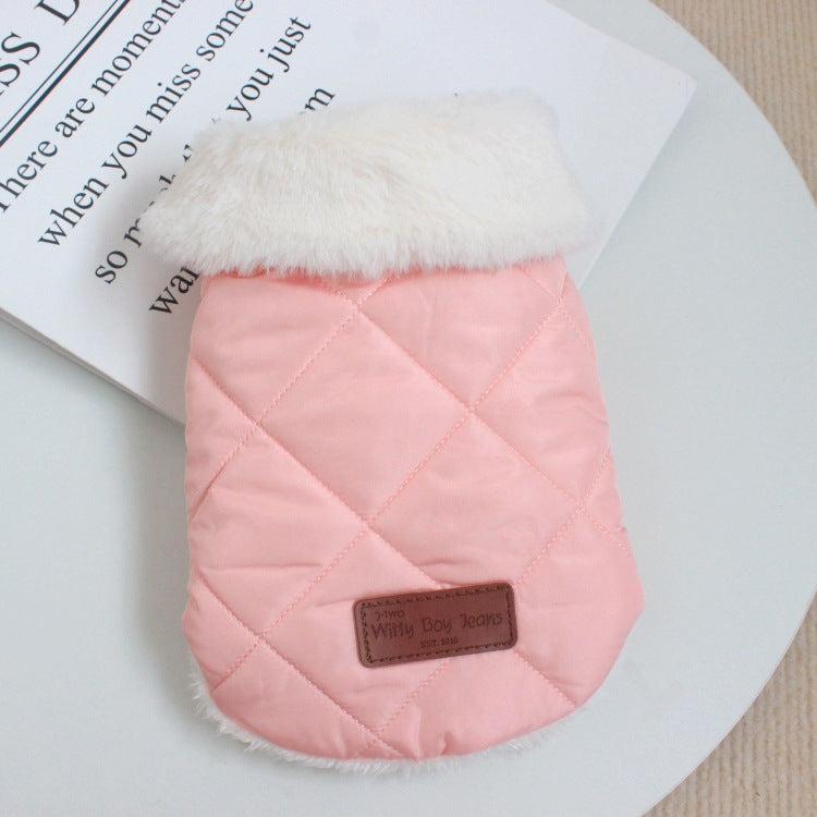 KFX-7443773 Warm Cotton Coat for Dogs - Thickened Autumn/Winter Vest in Pink, Beige, and Dark Gray, Multiple Sizes Available