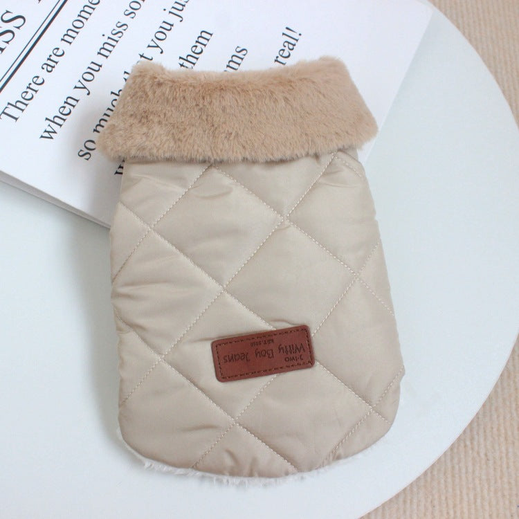 KFX-7443773 Warm Cotton Coat for Dogs - Thickened Autumn/Winter Vest in Pink, Beige, and Dark Gray, Multiple Sizes Available