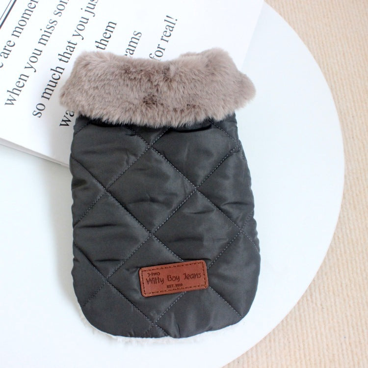 KFX-7443773 Warm Cotton Coat for Dogs - Thickened Autumn/Winter Vest in Pink, Beige, and Dark Gray, Multiple Sizes Available
