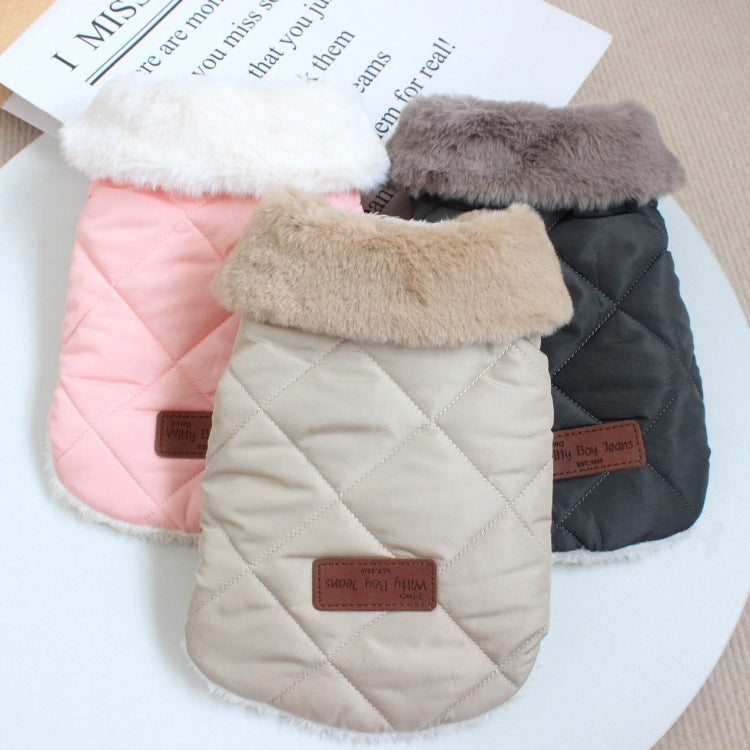KFX-7443773 Warm Cotton Coat for Dogs - Thickened Autumn/Winter Vest in Pink, Beige, and Dark Gray, Multiple Sizes Available