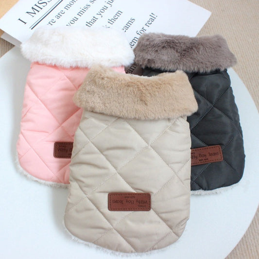 KFX-7443773 Warm Cotton Coat for Dogs - Thickened Autumn/Winter Vest in Pink, Beige, and Dark Gray, Multiple Sizes Available