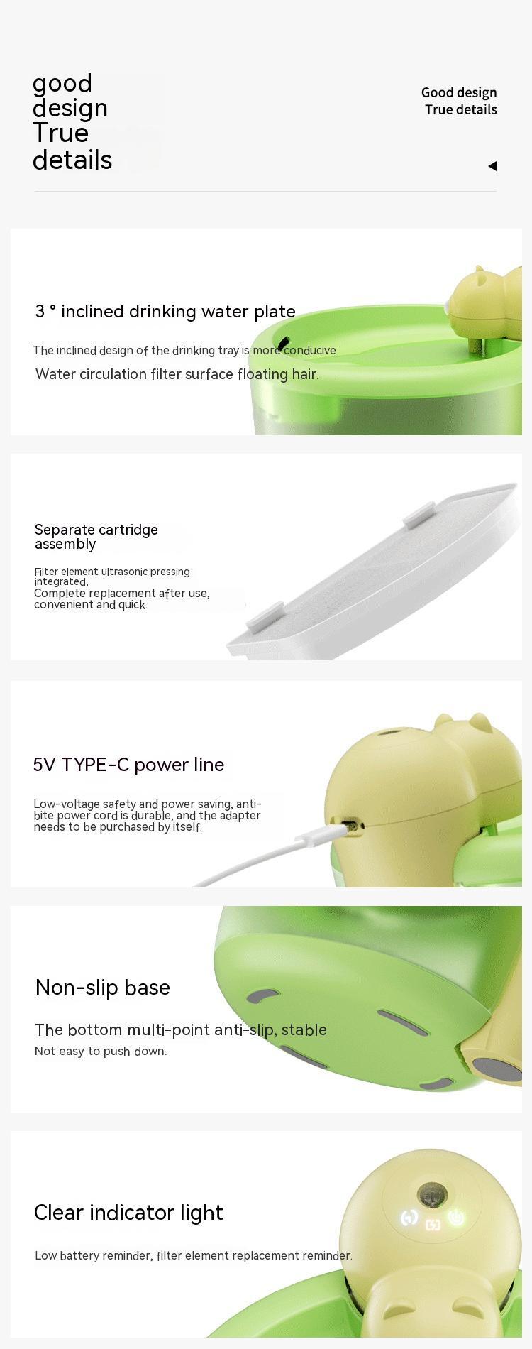 KFX-7445181 Intelligent Wireless Water Dispenser for Cats and Dogs - Green, Pink, Brown