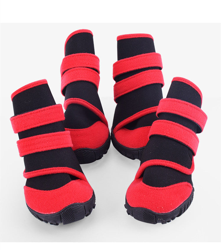 KFX-7445949 Waterproof Pet Shoe Covers with Beef Sole - Non-Slip Design in Red/Black or Blue/Black