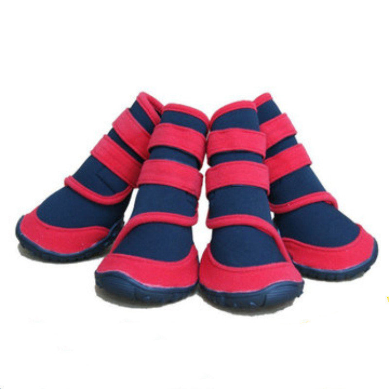 KFX-7445949 Waterproof Pet Shoe Covers with Beef Sole - Non-Slip Design in Red/Black or Blue/Black