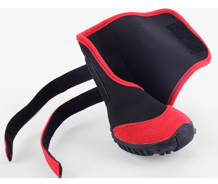 KFX-7445949 Waterproof Pet Shoe Covers with Beef Sole - Non-Slip Design in Red/Black or Blue/Black