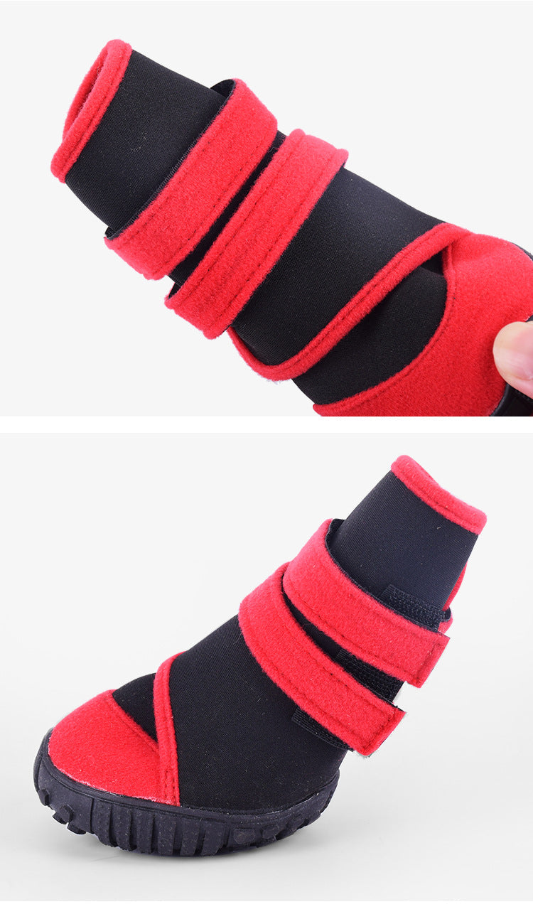KFX-7445949 Waterproof Pet Shoe Covers with Beef Sole - Non-Slip Design in Red/Black or Blue/Black