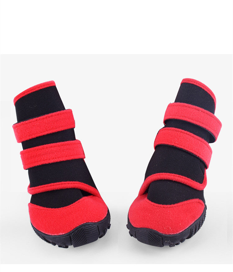 KFX-7445949 Waterproof Pet Shoe Covers with Beef Sole - Non-Slip Design in Red/Black or Blue/Black