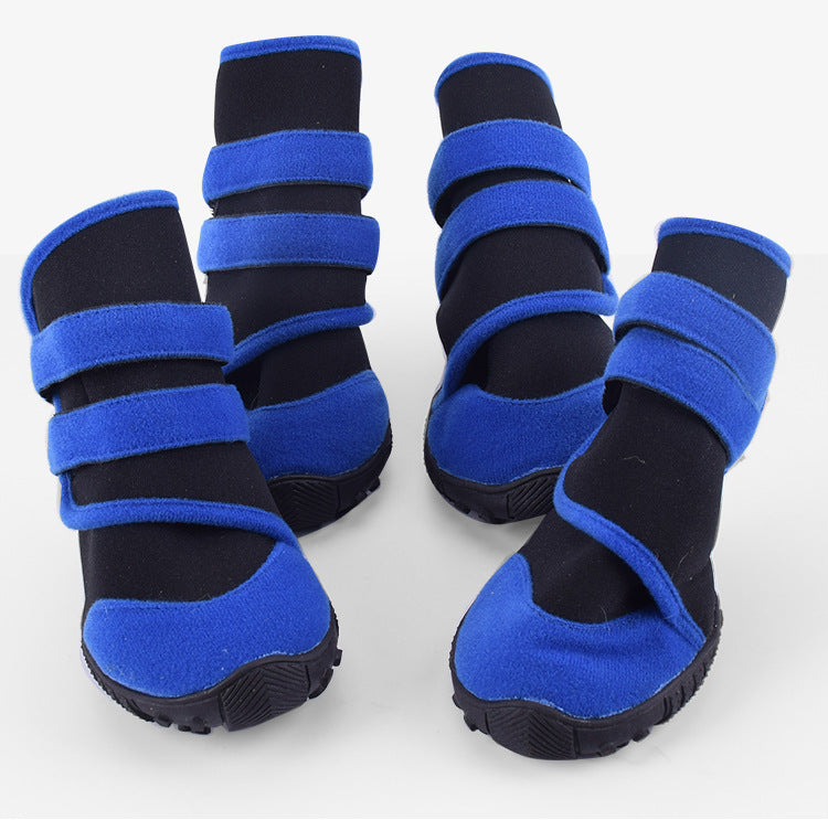 KFX-7445949 Waterproof Pet Shoe Covers with Beef Sole - Non-Slip Design in Red/Black or Blue/Black
