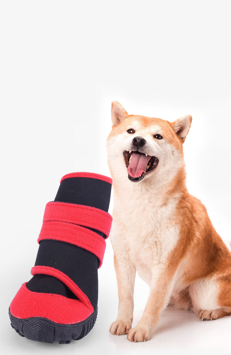KFX-7445949 Waterproof Pet Shoe Covers with Beef Sole - Non-Slip Design in Red/Black or Blue/Black