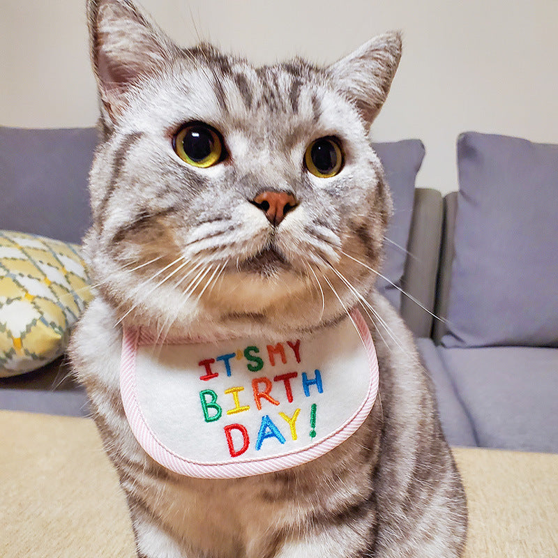 KFX-7446717 Pet Triangle Birthday Bib Scarf - Reversible Pink and Blue, Polyester Material, Available in Sizes S and L