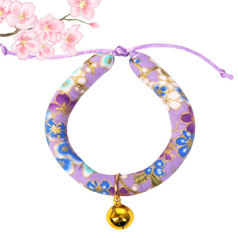 KFX-7447101 Japanese Cartoon Style Pet Collar with Bell - Various Floral and Print Designs