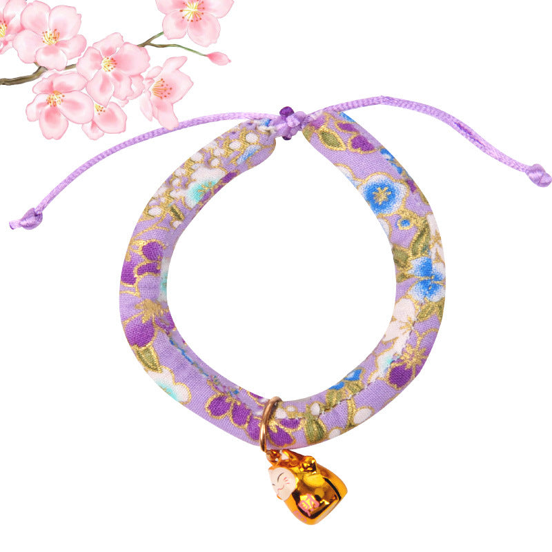 KFX-7447101 Japanese Cartoon Style Pet Collar with Bell - Various Floral and Print Designs