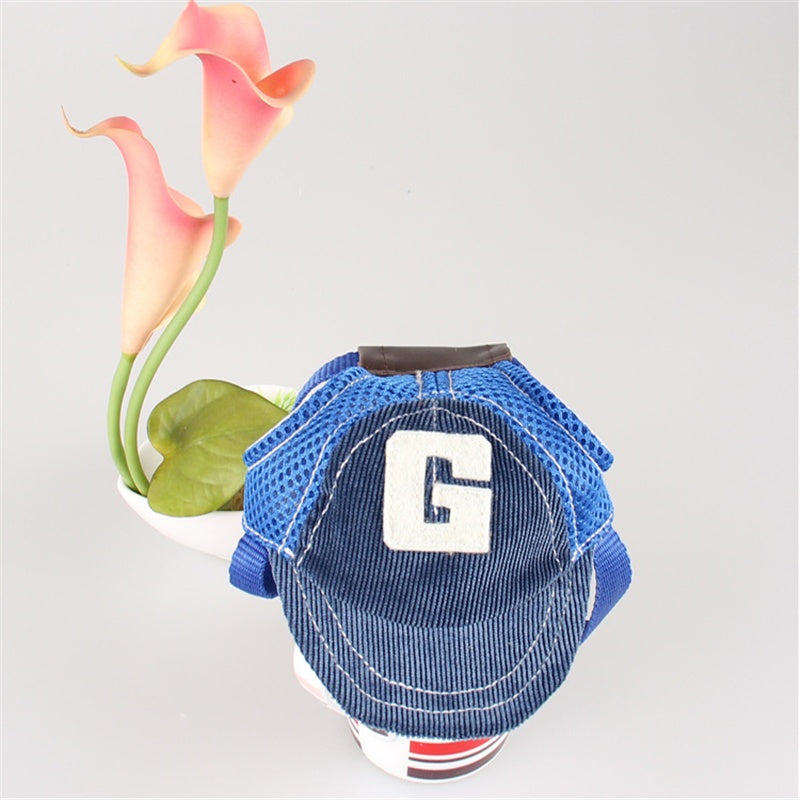 KFX-7447485 G-Shaped Embroidered Corduroy Dog Baseball Cap - Adjustable Sun Protection for Pets