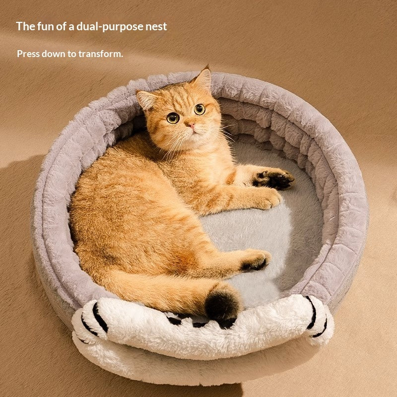 KFX-7449149 Enclosed Cat Bed with Winter Blanket - Warm Safe Hideaway for Cats of All Sizes