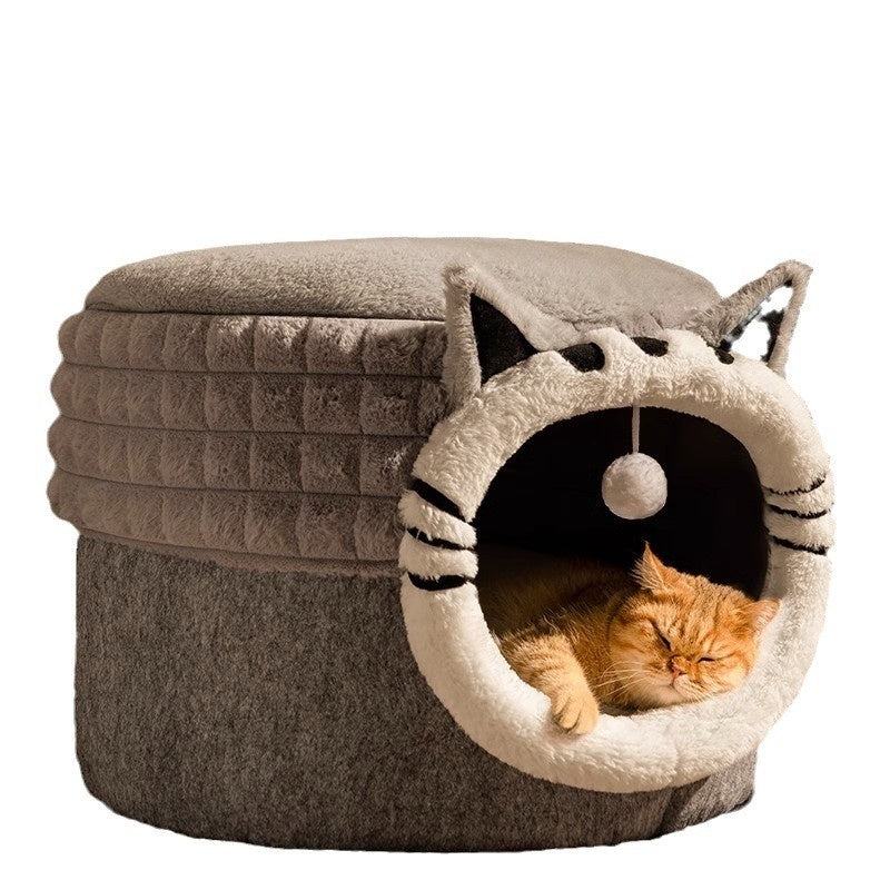 KFX-7449149 Enclosed Cat Bed with Winter Blanket - Warm Safe Hideaway for Cats of All Sizes