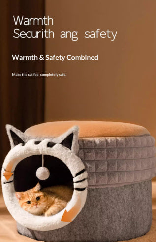 KFX-7449149 Enclosed Cat Bed with Winter Blanket - Warm Safe Hideaway for Cats of All Sizes