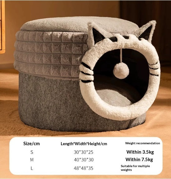 KFX-7449149 Enclosed Cat Bed with Winter Blanket - Warm Safe Hideaway for Cats of All Sizes