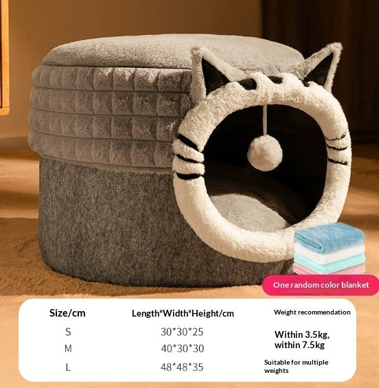 KFX-7449149 Enclosed Cat Bed with Winter Blanket - Warm Safe Hideaway for Cats of All Sizes
