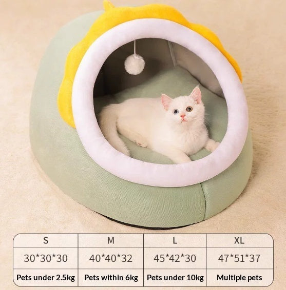KFX-7449149 Enclosed Cat Bed with Winter Blanket - Warm Safe Hideaway for Cats of All Sizes