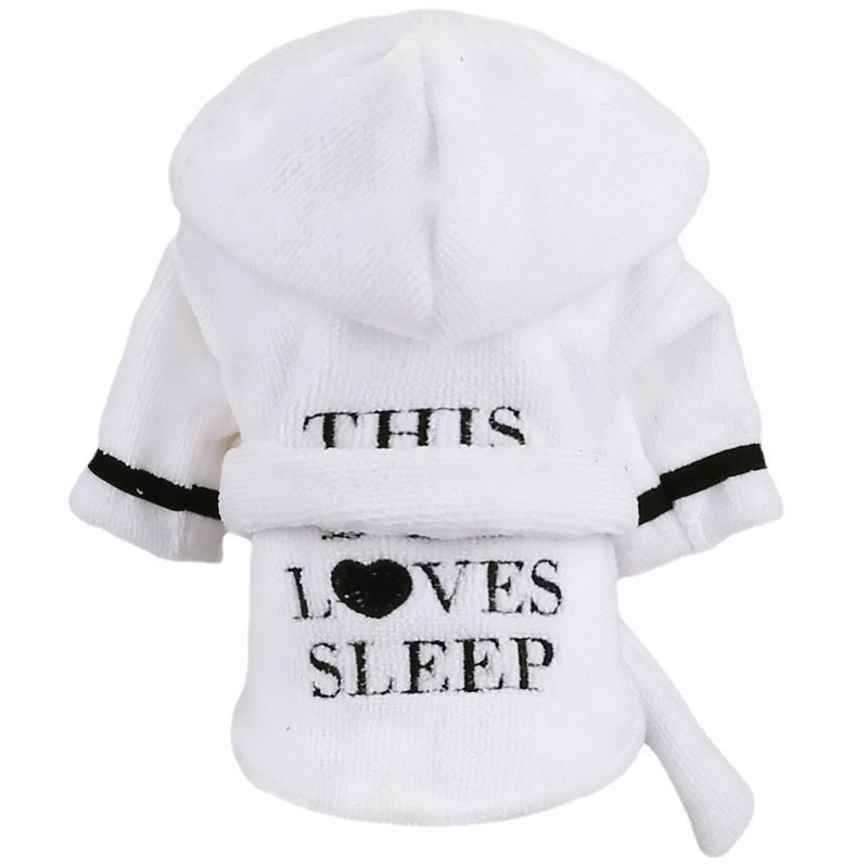 KFX-7449661 Cozy White Coral Fleece Hooded Bathrobe for Pets in Multiple Sizes