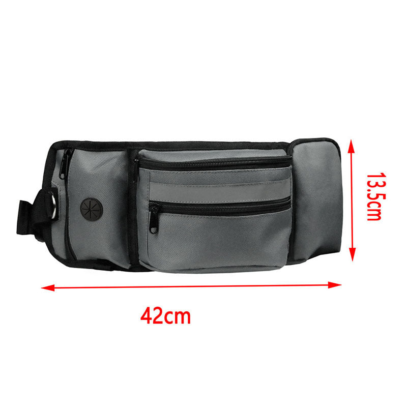 KFX-7451325 Multifunctional Pet Fanny Pack for Dog Walking and Training - Medium Soft Polyester, Striped Design, Available in Black and Gray