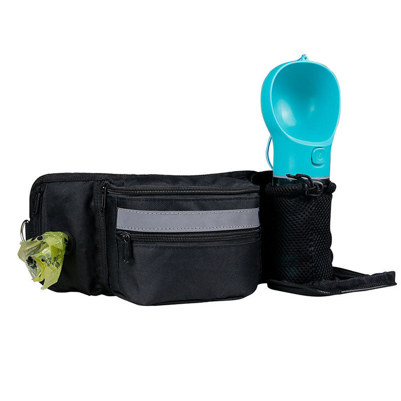 KFX-7451325 Multifunctional Pet Fanny Pack for Dog Walking and Training - Medium Soft Polyester, Striped Design, Available in Black and Gray