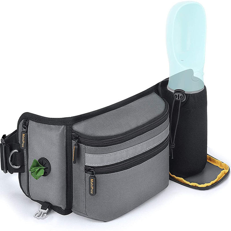KFX-7451325 Multifunctional Pet Fanny Pack for Dog Walking and Training - Medium Soft Polyester, Striped Design, Available in Black and Gray