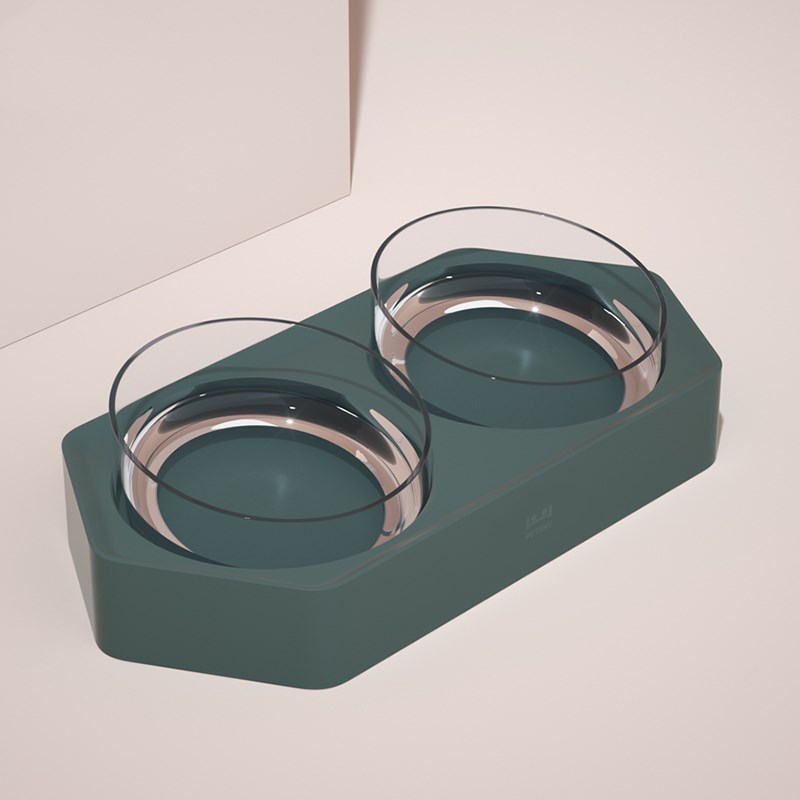 KFX-7455037 Eco-Friendly Neck Protector Rice Bowl - Single & Double Bowl Options, ABS & AS Materials, 130mm Diameter, Dark Green