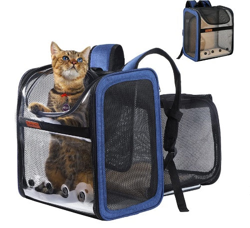 KFX-7457085 Portable Expandable Cat Carrier - Oxford Cloth, Breathable Space Bag for Pets Up to 20kg