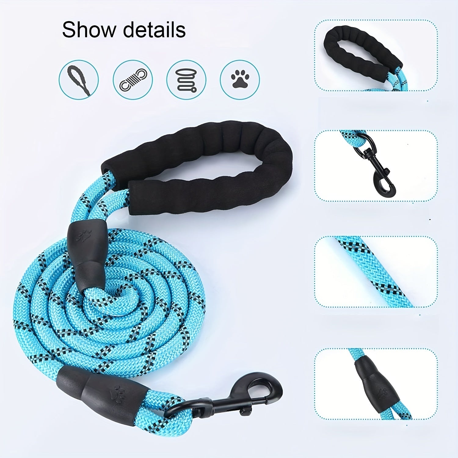 KFX-7458109 Dogs Leash with Padded Handle and Reflective Stitching for Comfortable Jogging and Training