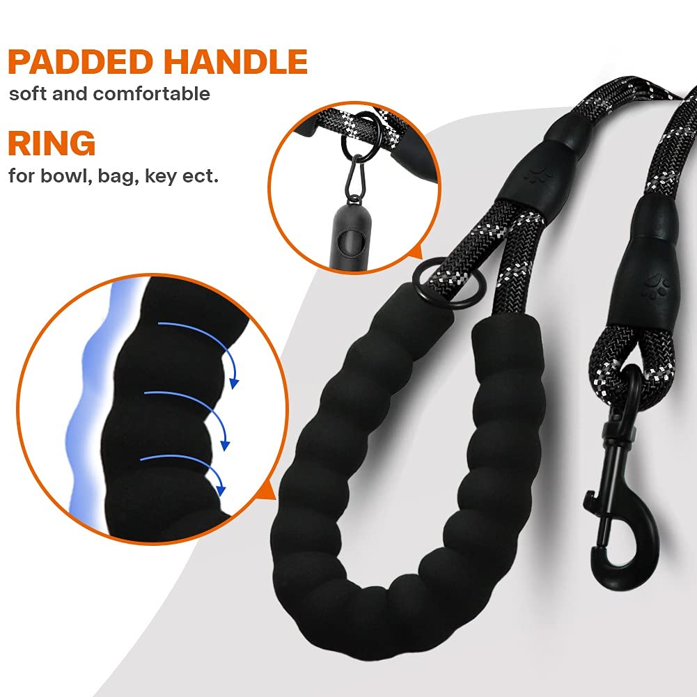KFX-7458109 Dogs Leash with Padded Handle and Reflective Stitching for Comfortable Jogging and Training
