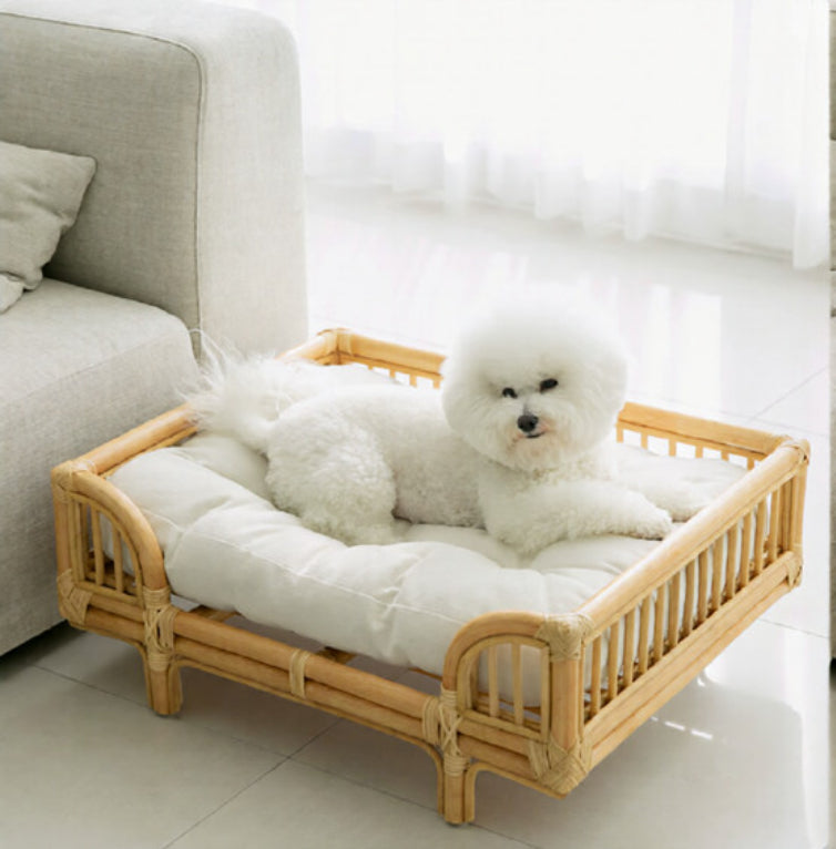 KFX-7459261 Natural Rattan Handmade Square Dog Bed in Wood Color