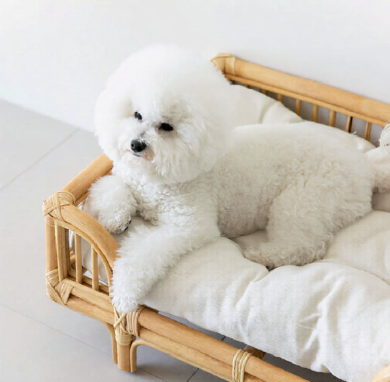 KFX-7459261 Natural Rattan Handmade Square Dog Bed in Wood Color