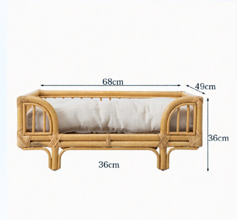 KFX-7459261 Natural Rattan Handmade Square Dog Bed in Wood Color