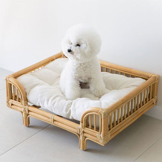 KFX-7459261 Natural Rattan Handmade Square Dog Bed in Wood Color