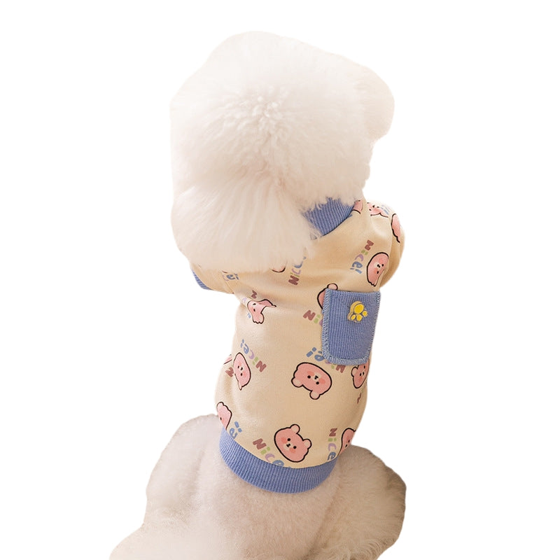 KFX-7459389 Cozy Velvet Bear Home Wear for Cats and Dogs - Cute Two-Legged Autumn and Winter Outfit