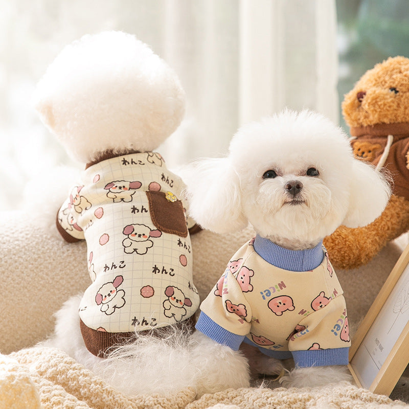 KFX-7459389 Cozy Velvet Bear Home Wear for Cats and Dogs - Cute Two-Legged Autumn and Winter Outfit