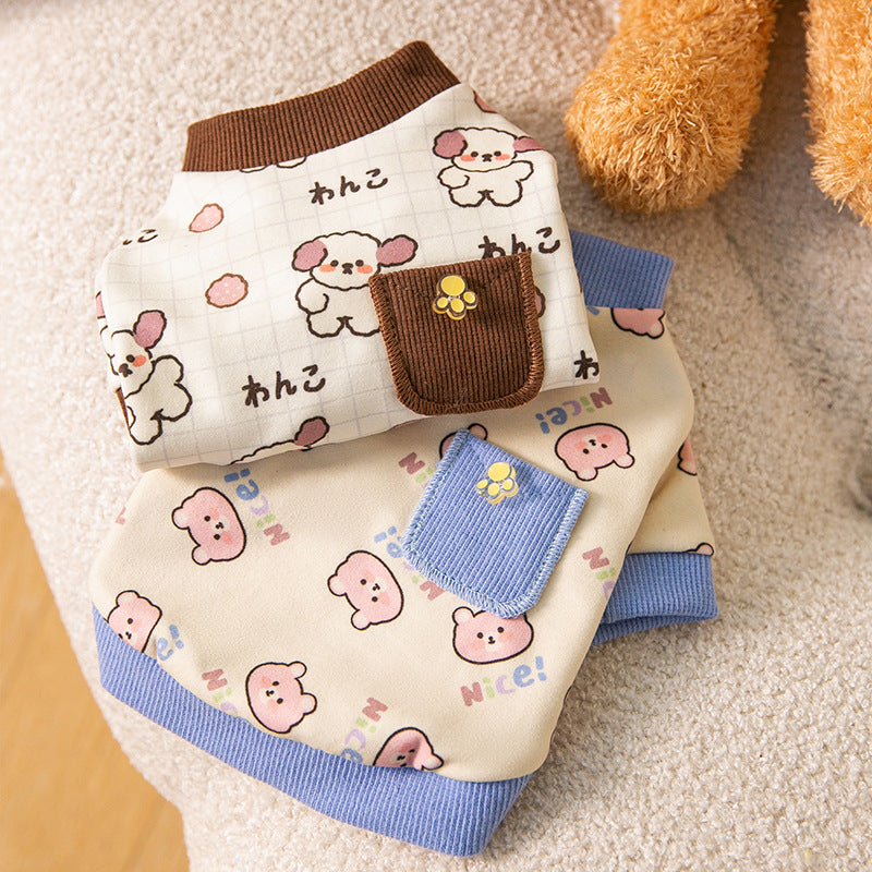 KFX-7459389 Cozy Velvet Bear Home Wear for Cats and Dogs - Cute Two-Legged Autumn and Winter Outfit