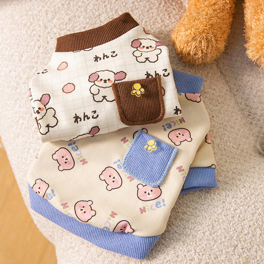 KFX-7459389 Cozy Velvet Bear Home Wear for Cats and Dogs - Cute Two-Legged Autumn and Winter Outfit