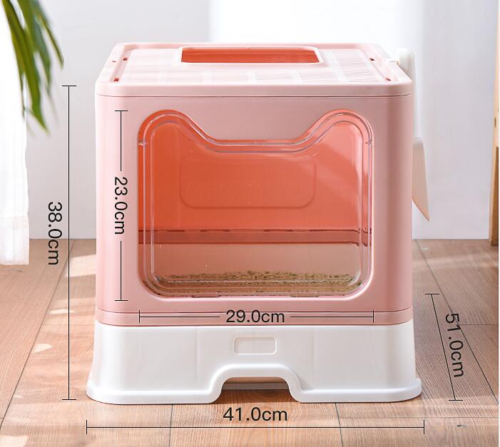 KFX-7462845 Foldable Odor-proof Cat Litter Basin with Double-door Design - Available in Pink, Blue, and Gray