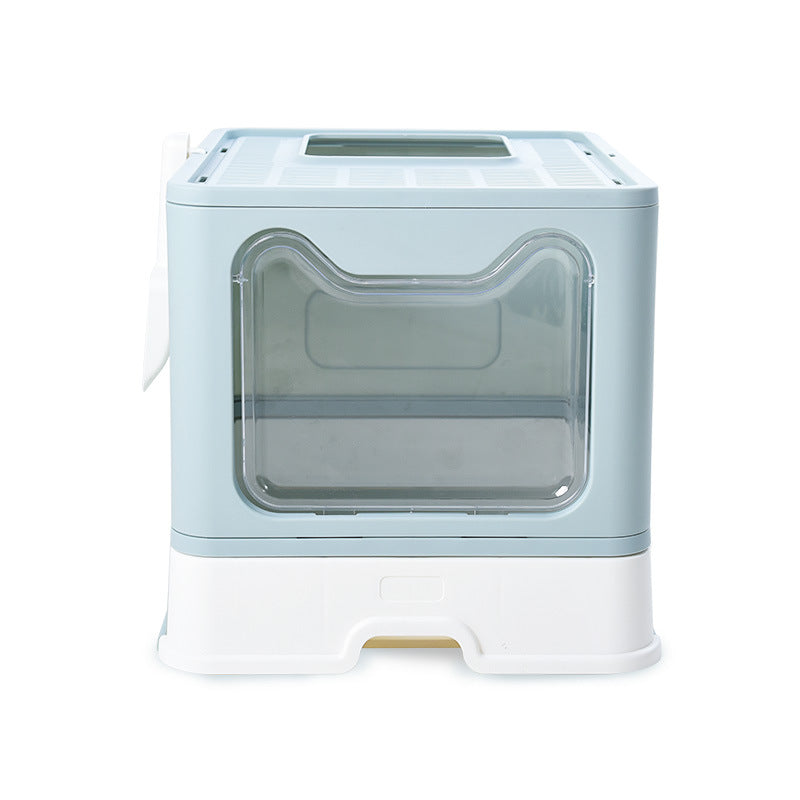 KFX-7462845 Foldable Odor-proof Cat Litter Basin with Double-door Design - Available in Pink, Blue, and Gray