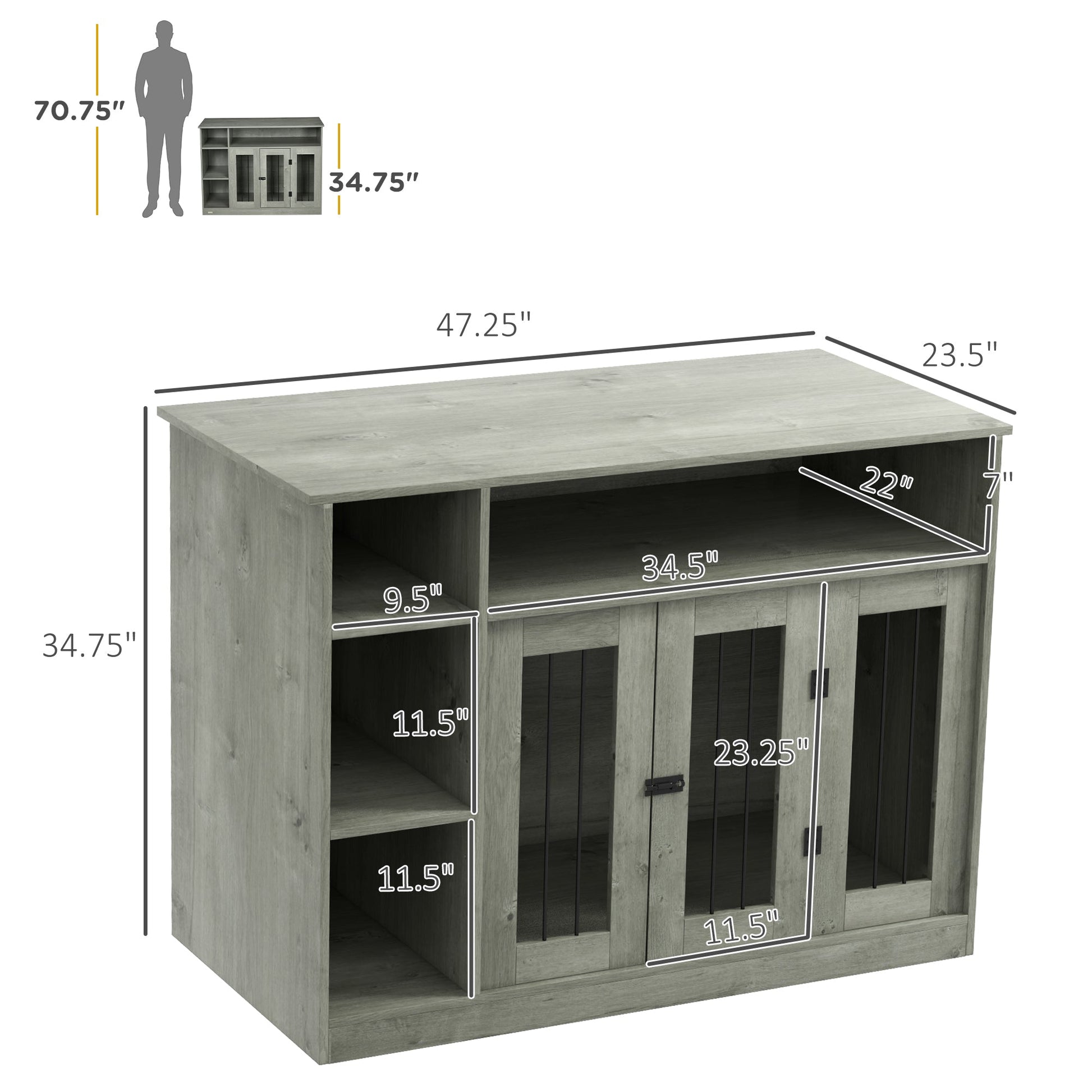 KFX-7464253 47-Inch Dog Crate Furniture with Storage and Adjustable Shelf for Medium to Large Dogs
