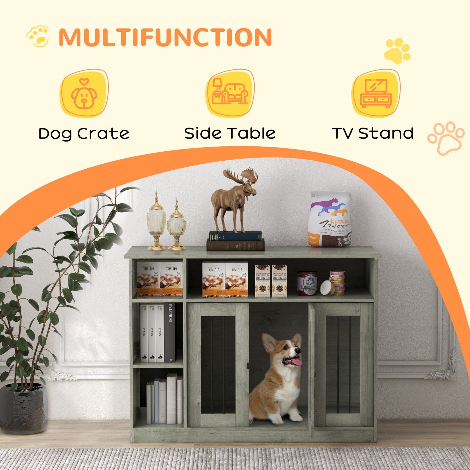 KFX-7464253 47-Inch Dog Crate Furniture with Storage and Adjustable Shelf for Medium to Large Dogs