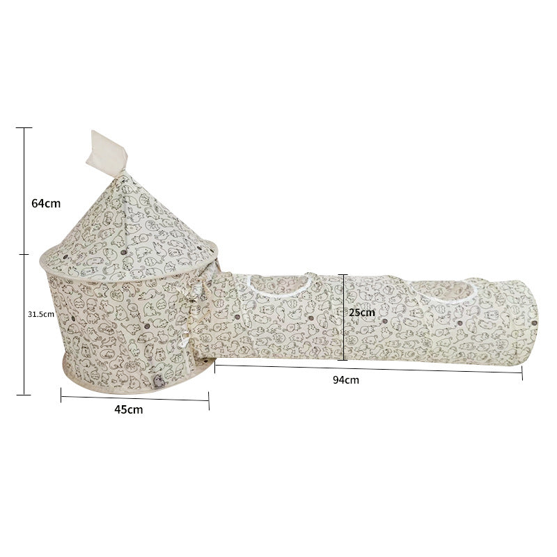 KFX-7465405 Foldable Cat Tent and Tunnel Combo for Cats - Polyester Fabric, Multiple Color Options